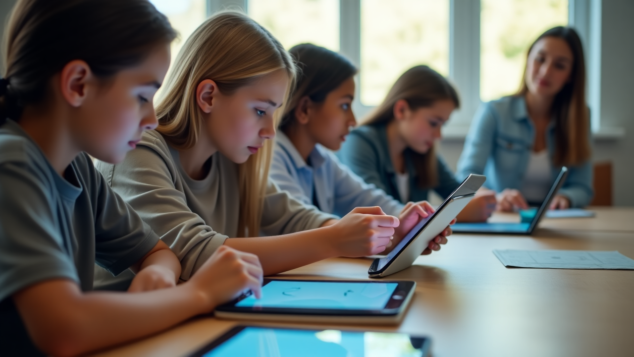 Aula digitale con studenti che utilizzano tablet