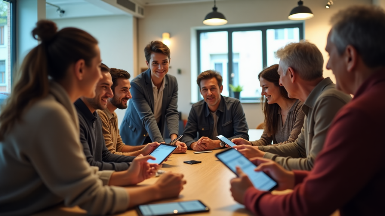 Comunità locale che partecipa a un workshop sulla tecnologia mobile
