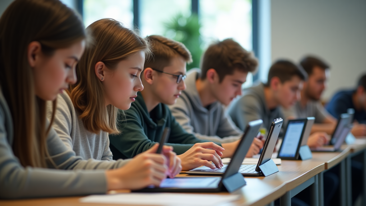Studenti che utilizzano tablet per progetti educativi collaborativi