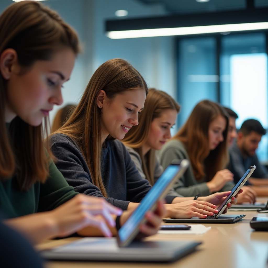 Studenti che utilizzano tecnologia mobile per l'apprendimento
