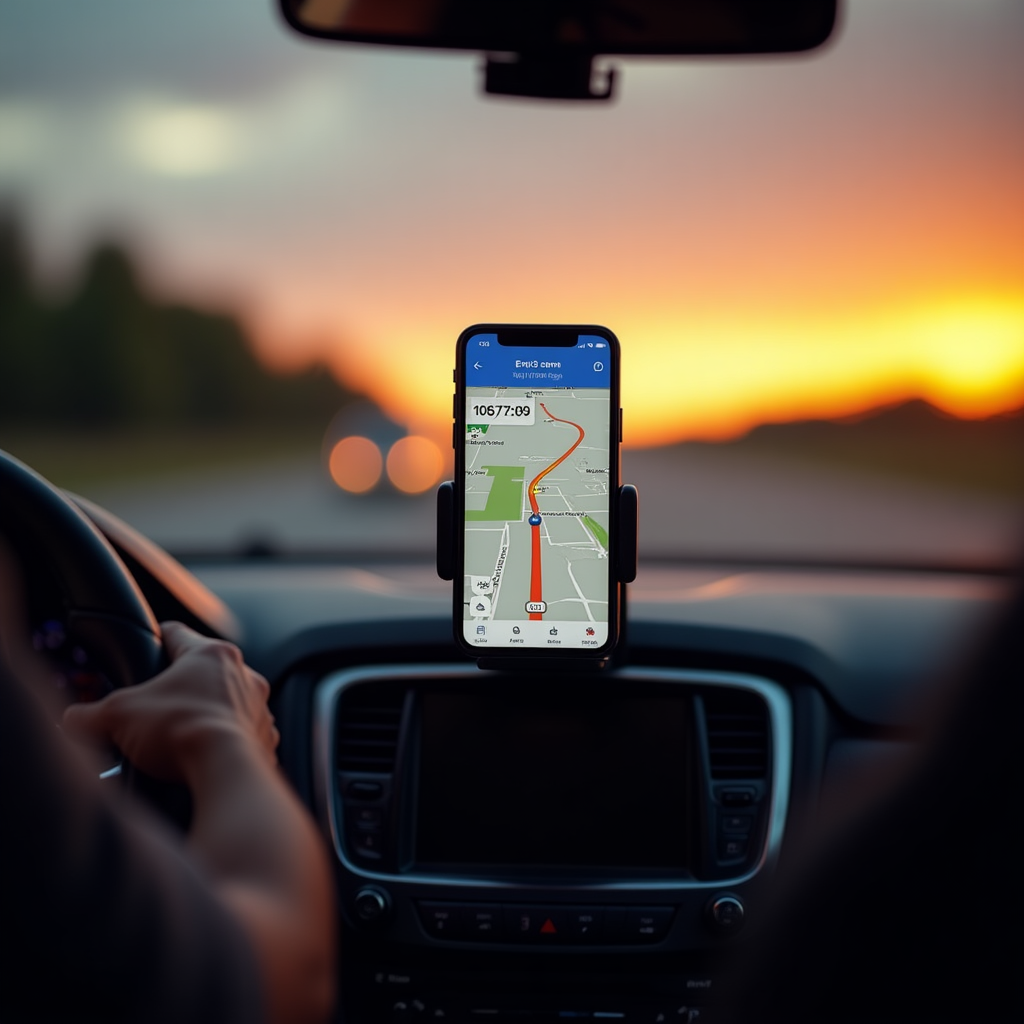 Sistema di navigazione GPS su smartphone in auto