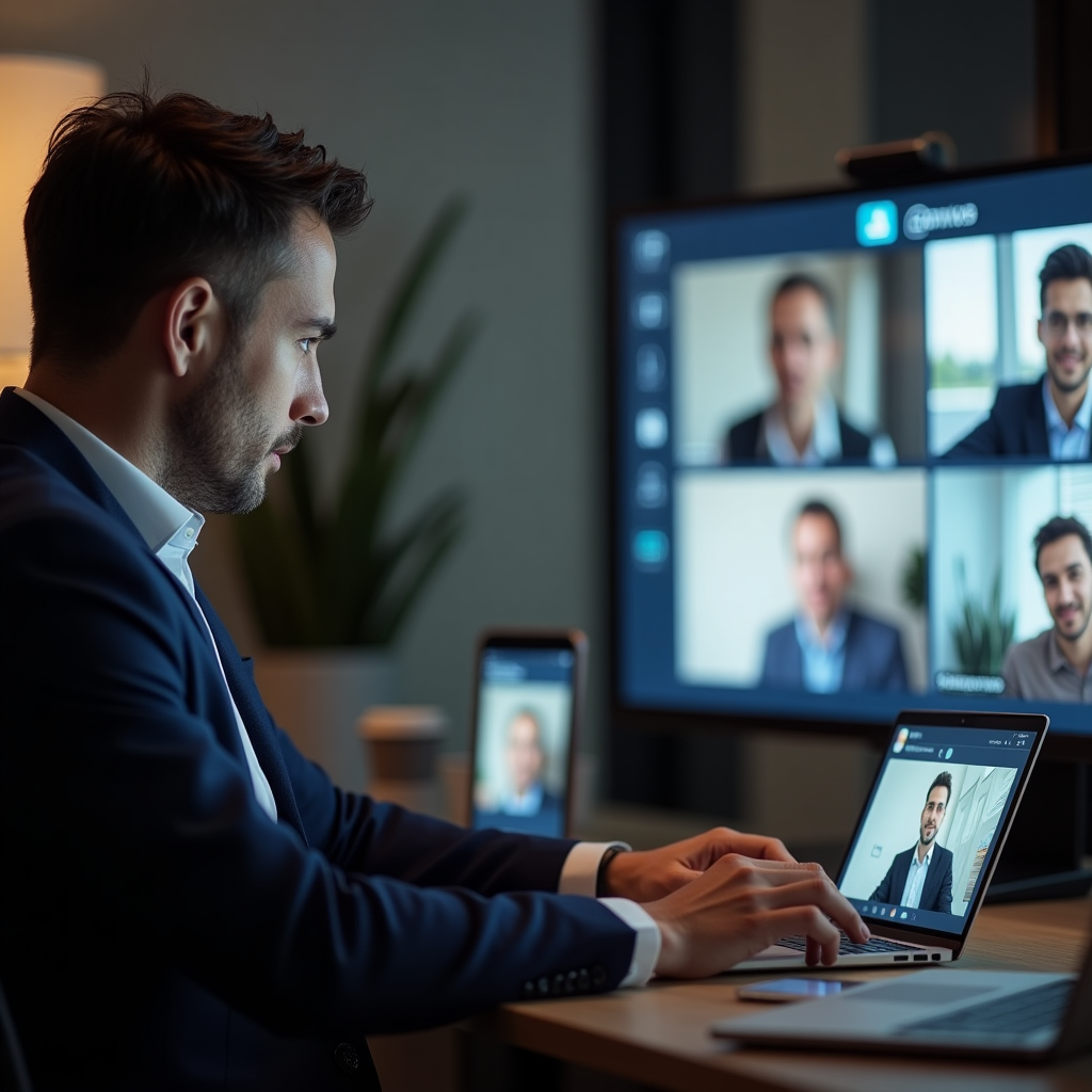 Professionista che lavora da remoto con dispositivi mobili